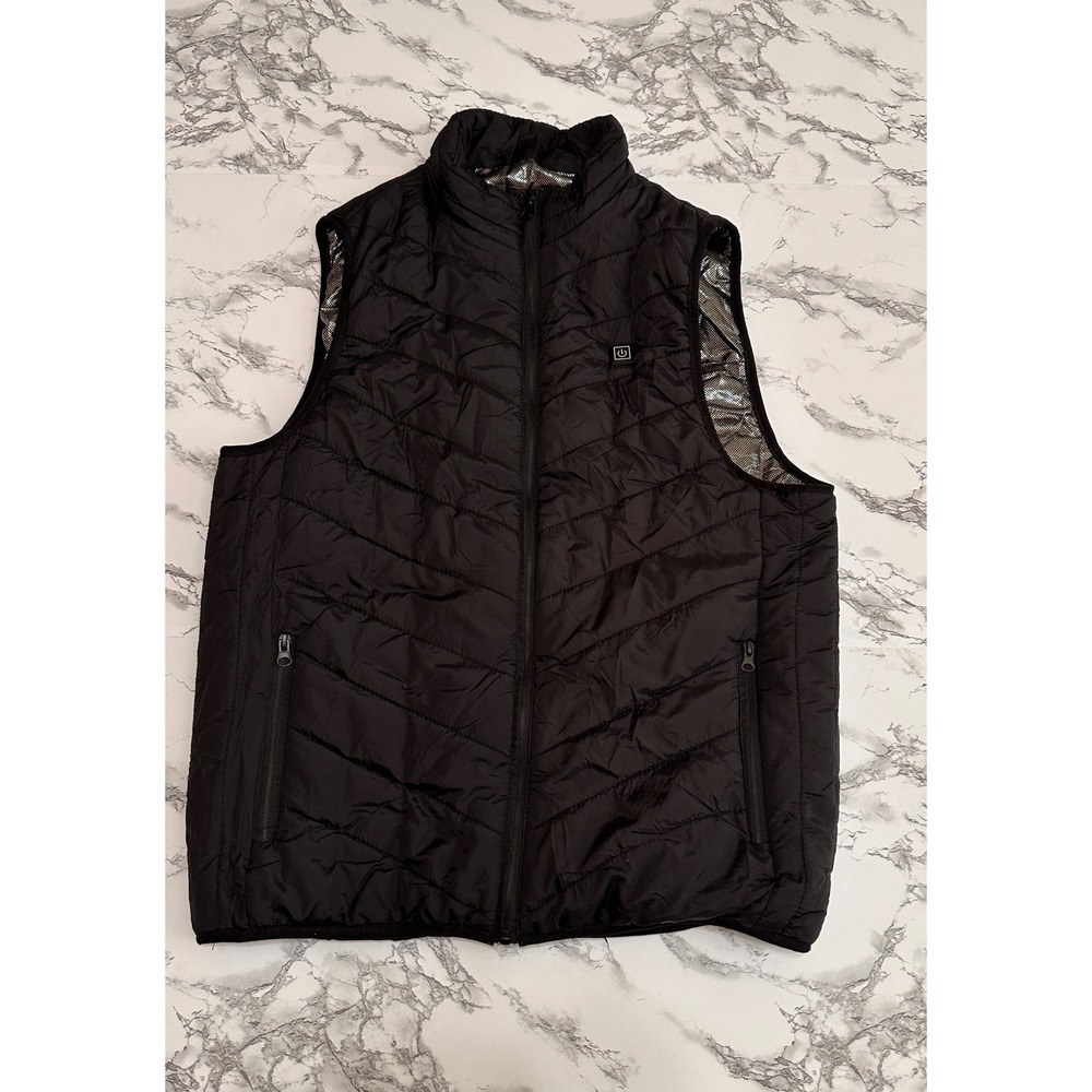 Mens Electric Heated Puffer Vest Black USB Thermal Reflective Lining Size 2XL